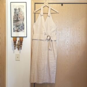 Asos women's size 10 khaki linen blend halter neck open back sundress